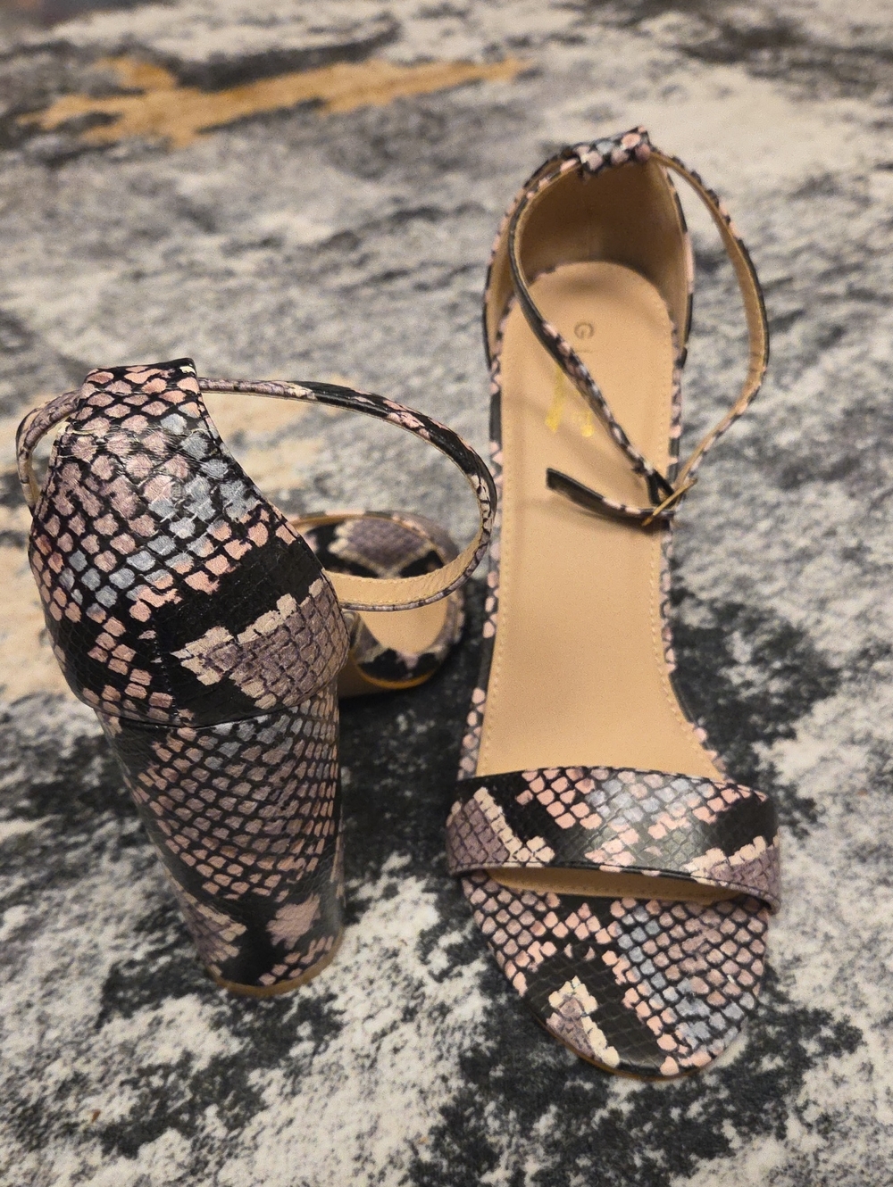 Snake Print Strapped Sandal Heels - Picture 3 of 7